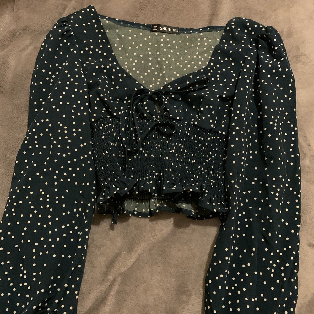green polka dot top